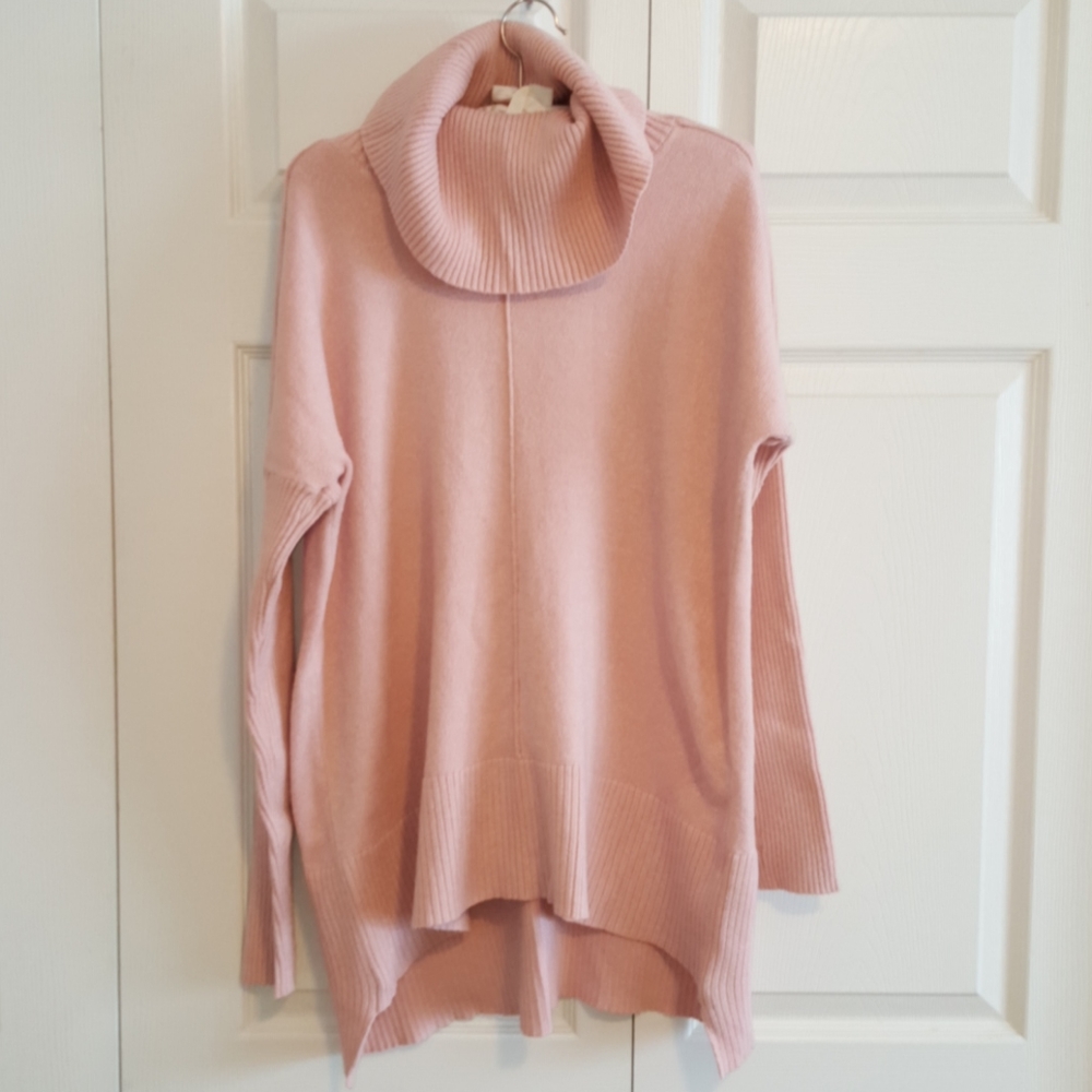 Pink Cowl Neck Sweater - High Low